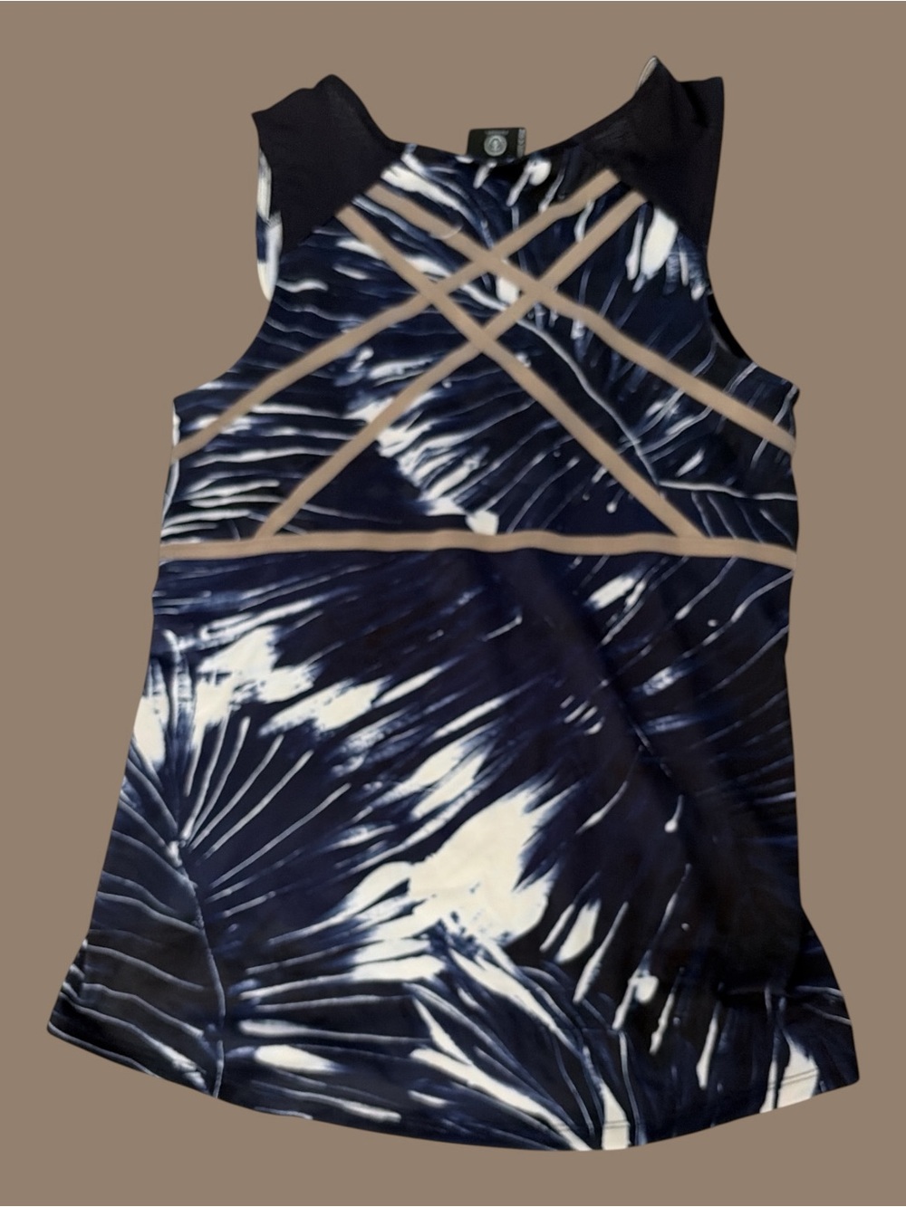 Bogner Navy, White & Tan Palm-Print Tank Top